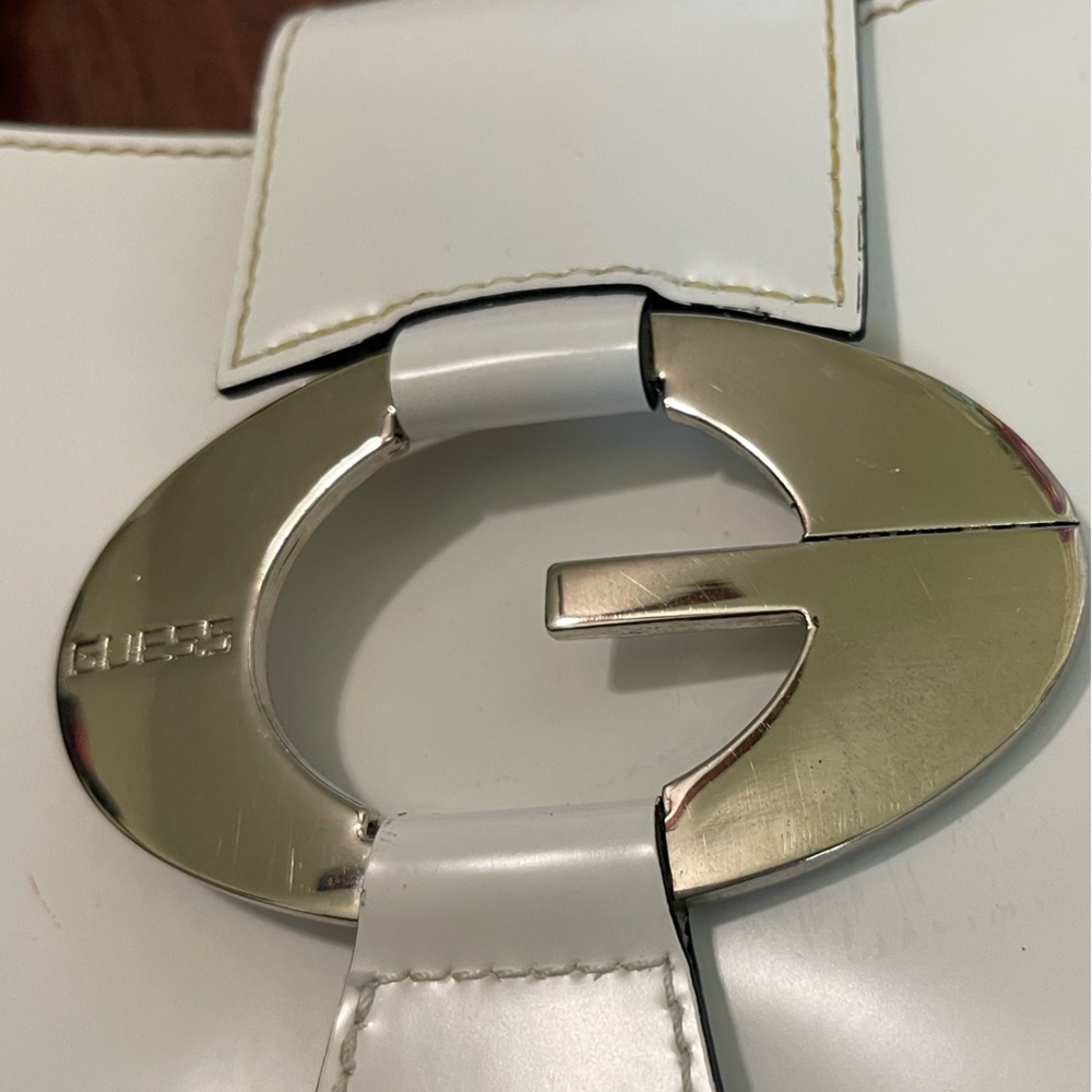 Vintage Guess white patent leather prominent silver G purse handbag tote - Picture 7 of 12